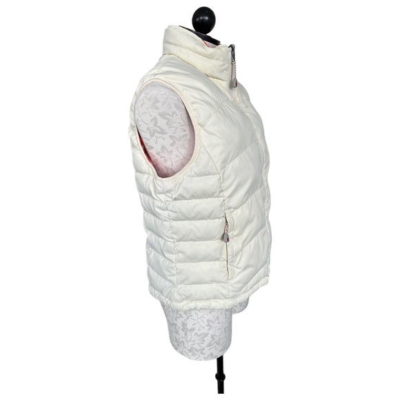 LL Bean Reversible Coral Floral Cream Down Puffer Vest Size Medium - Picture 3 of 15